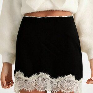 Black Casual Women's Y2k Satin Lace Short Skirt